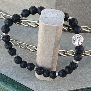 Tree of Life and Black Lava Stone Bracelet